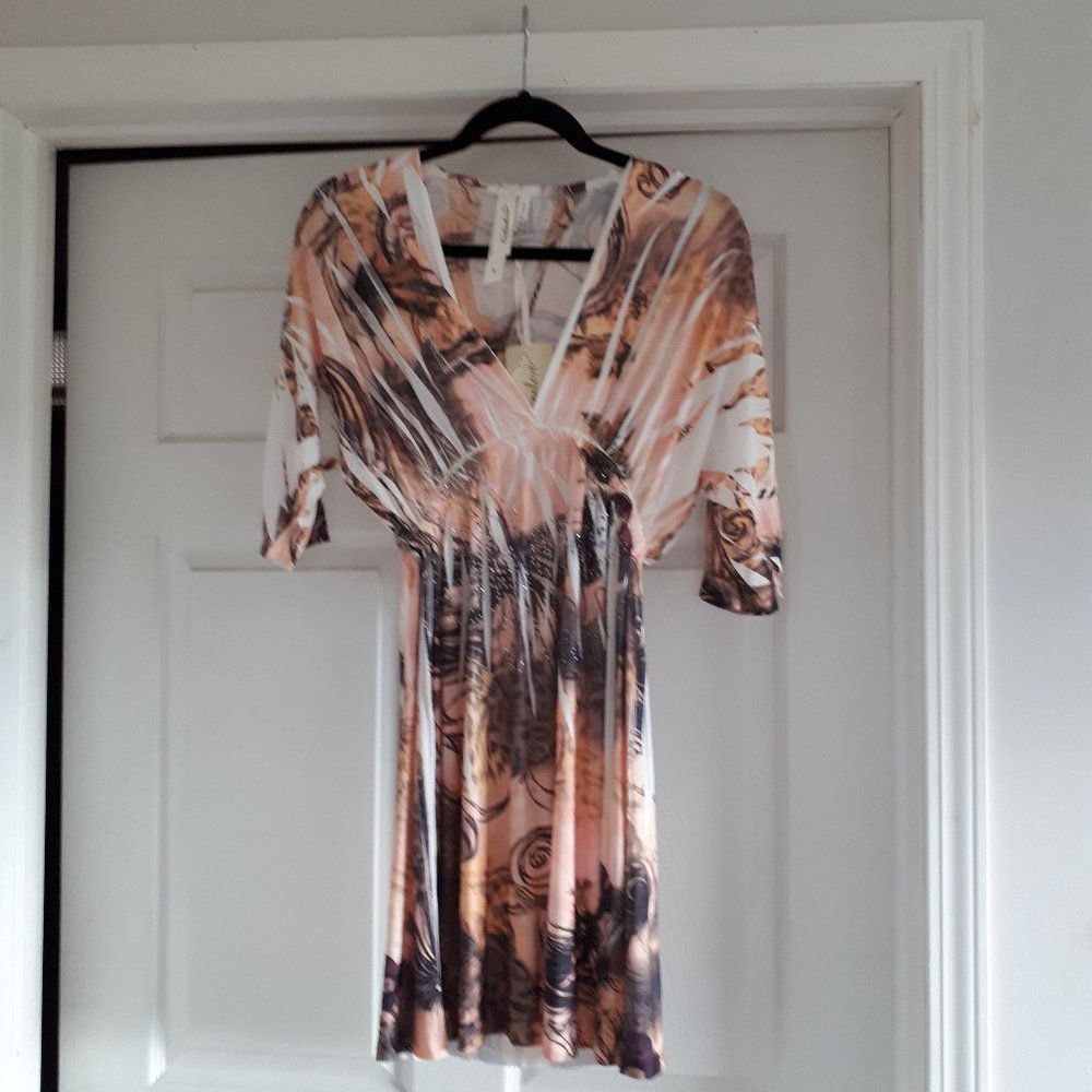 Dress -  Size Large - Brown/Ivory/Coral